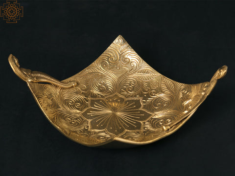 11" Peacocks Designer Tray in Brass
