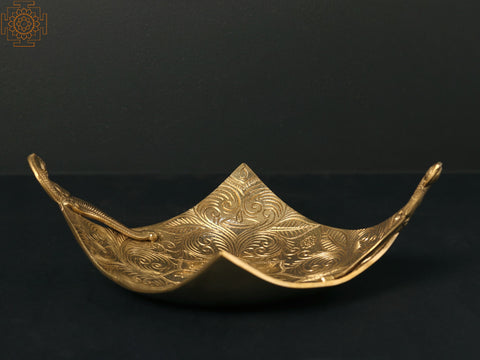 11" Peacocks Designer Tray in Brass