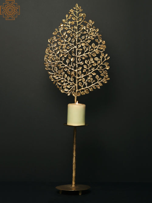 30" Brass Tree of Life Candle Stand Statue