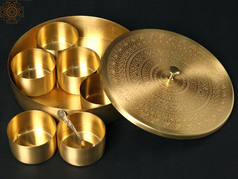 8" Designer Masala/Spice Box in Brass