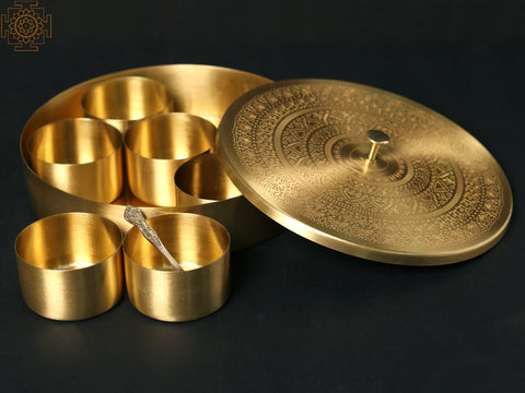 8" Designer Masala/Spice Box in Brass