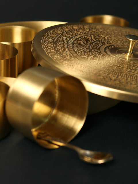 8" Designer Masala/Spice Box in Brass
