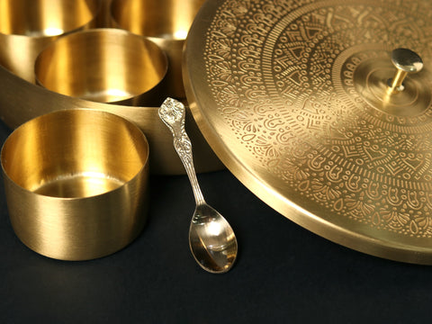 8" Designer Masala/Spice Box in Brass