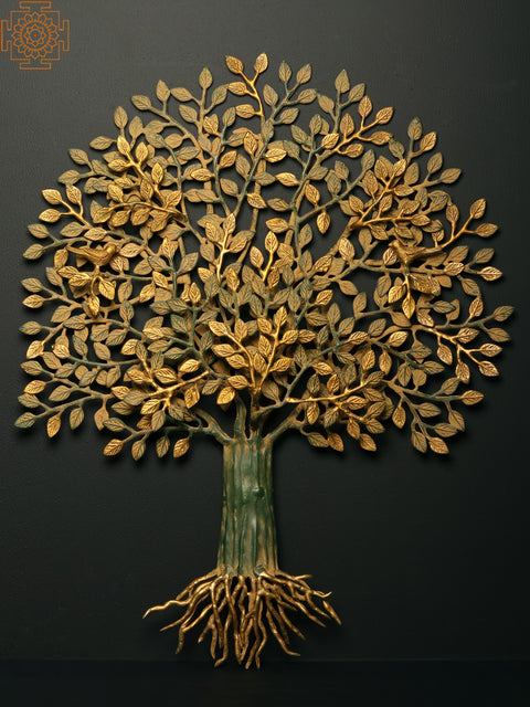 27" Green and Gold Patina Tree of Life in Brass | Wall Hanging