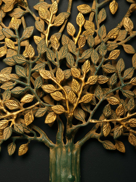 27" Green and Gold Patina Tree of Life in Brass | Wall Hanging