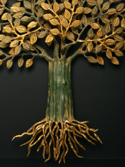 27" Green and Gold Patina Tree of Life in Brass | Wall Hanging