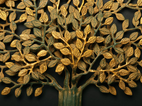 27" Green and Gold Patina Tree of Life in Brass | Wall Hanging