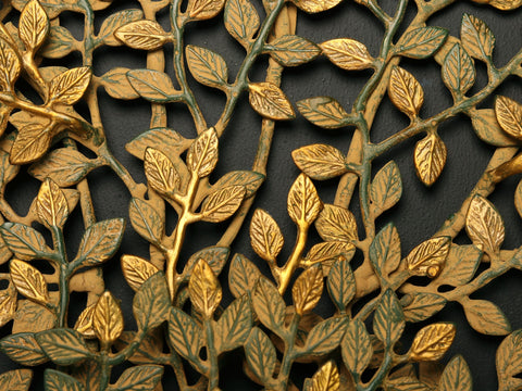 27" Green and Gold Patina Tree of Life in Brass | Wall Hanging