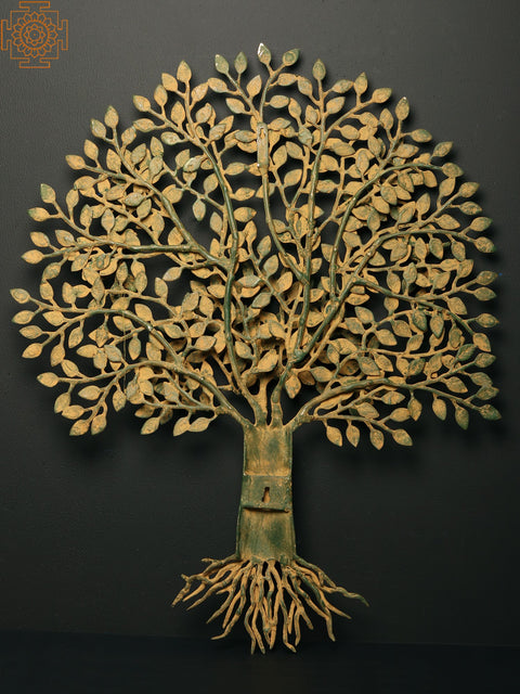 27" Green and Gold Patina Tree of Life in Brass | Wall Hanging