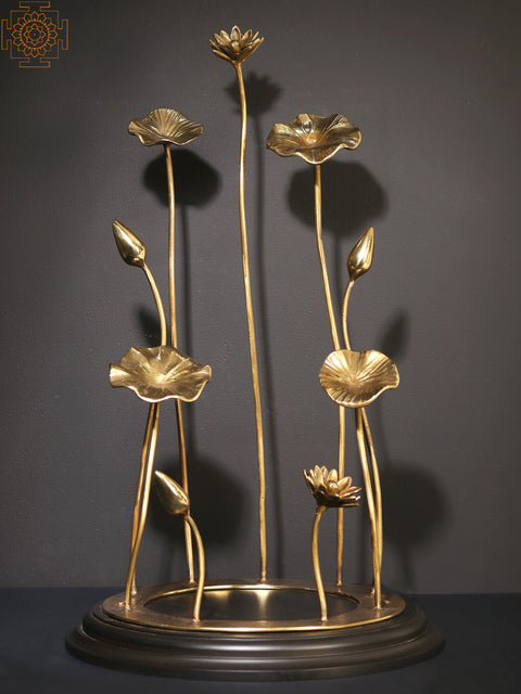 22" Flowers and Buds Design Base/Stand for Placing Deity Statue | Brass and Wood