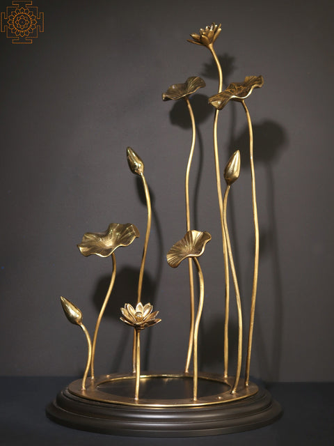 22" Flowers and Buds Design Base/Stand for Placing Deity Statue | Brass and Wood
