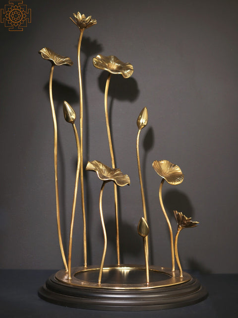 22" Flowers and Buds Design Base/Stand for Placing Deity Statue | Brass and Wood