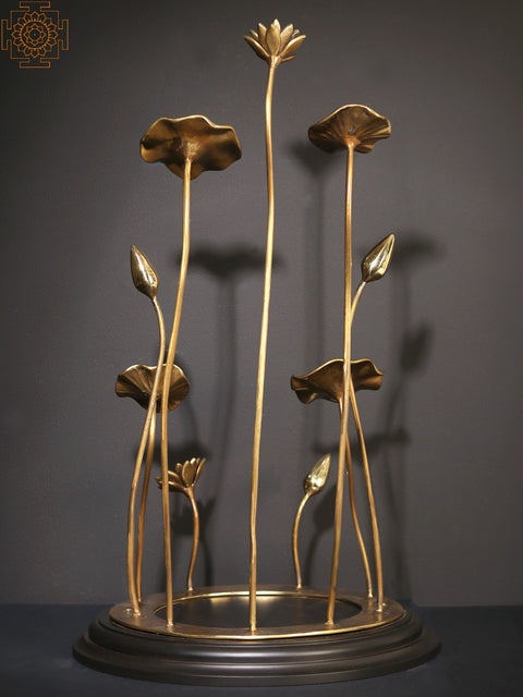 22" Flowers and Buds Design Base/Stand for Placing Deity Statue | Brass and Wood
