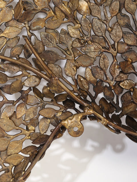 70" Large Wall Hanging Galloping Horse Made of Leaves in Brass