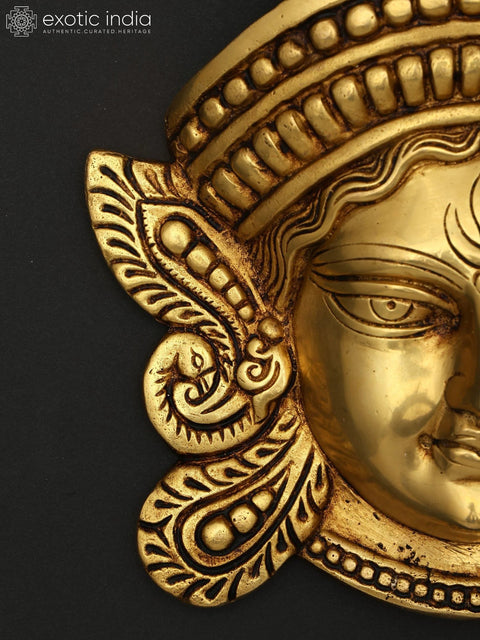 11" Maa Durga Face Mask Wall Hanging Brass Sculpture