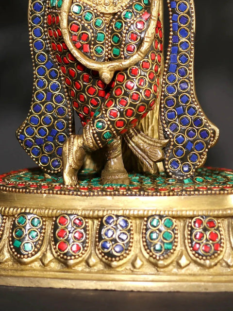 15" Bhagawan Shri Krishna Playing Flute Under The Kadamba Tree | Brass Statue with Inlay Work