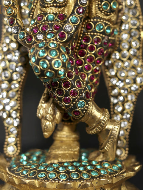 11" Tribhanga Murari (Krishna) Playing Flute | Brass Statue with Inlay Work