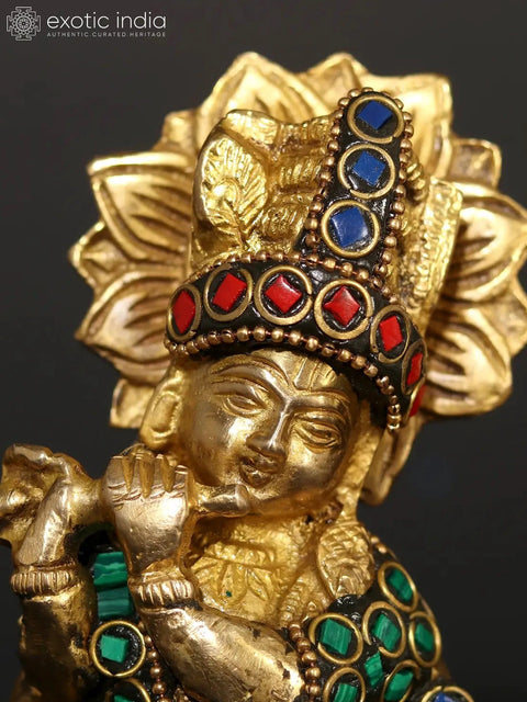 7" Venugopal Krishna | Brass Statue with Inlay Work
