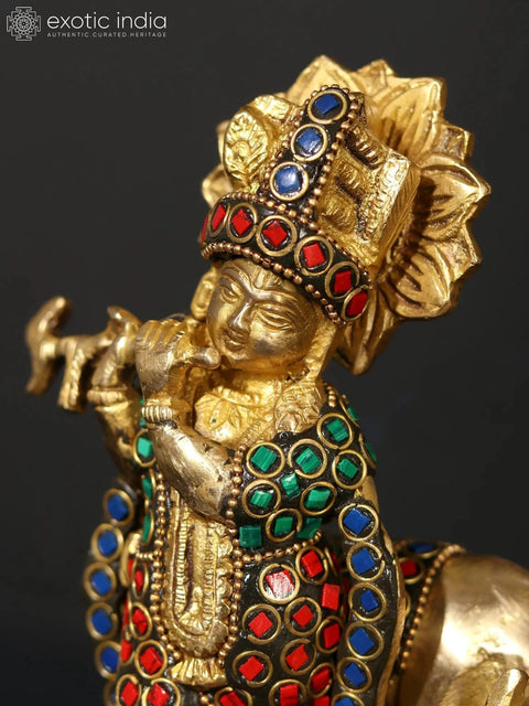 7" Venugopal Krishna | Brass Statue with Inlay Work