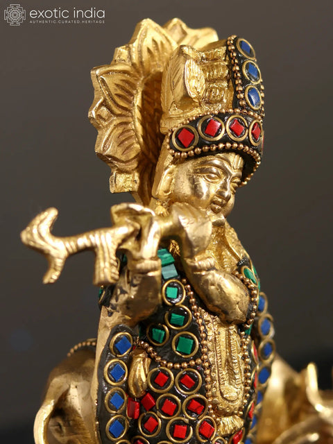 7" Venugopal Krishna | Brass Statue with Inlay Work