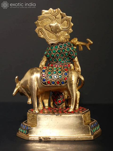 7" Venugopal Krishna | Brass Statue with Inlay Work