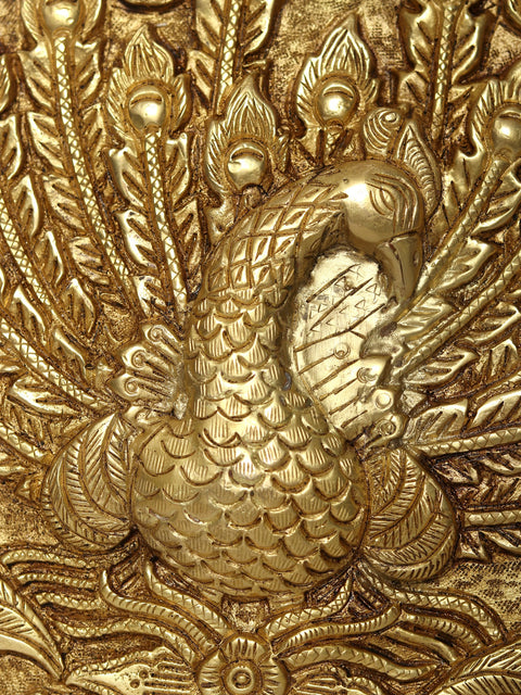 12" Dancing Peacock Wall Hanging | Brass and Wood