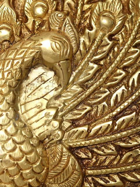 12" Dancing Peacock Wall Hanging | Brass and Wood