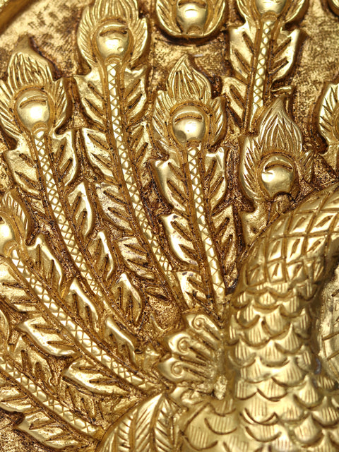 12" Dancing Peacock Wall Hanging | Brass and Wood