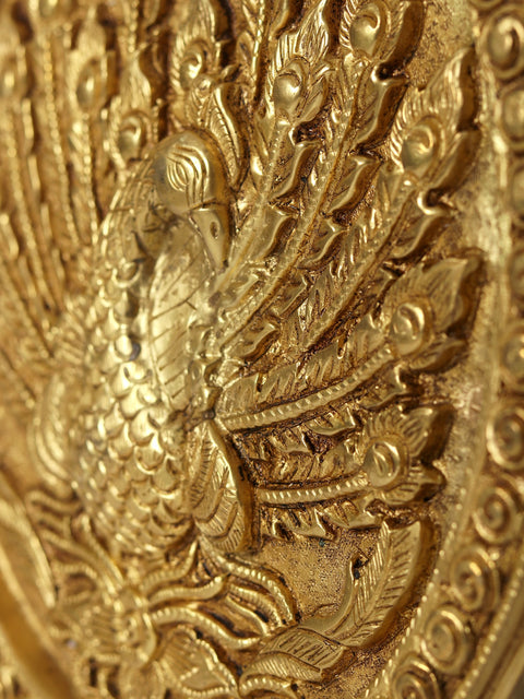 12" Dancing Peacock Wall Hanging | Brass and Wood