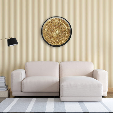 12" Dancing Peacock Wall Hanging | Brass and Wood