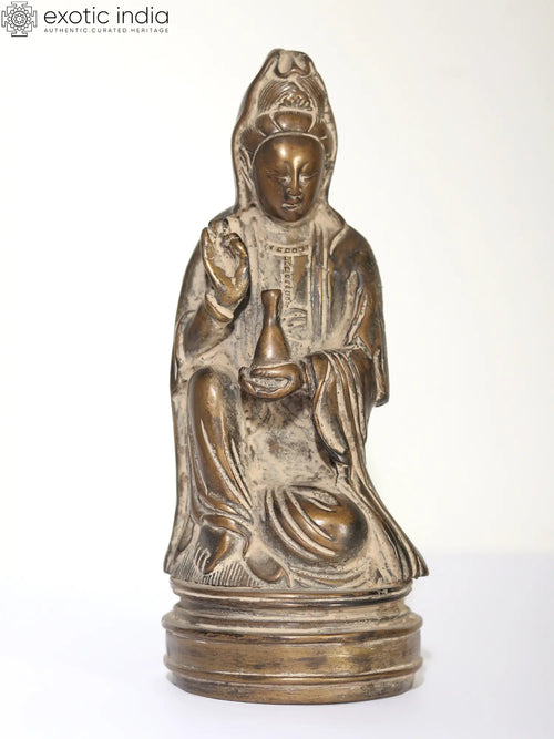 8" Goddess Guanyin Brass Statue for Home Decor