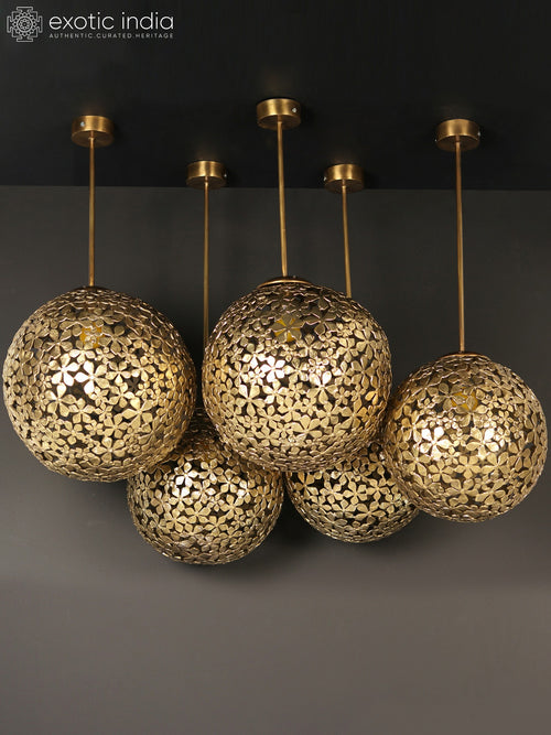 Moroccan Flower Design Brass Lighting Set of 5 Pcs.