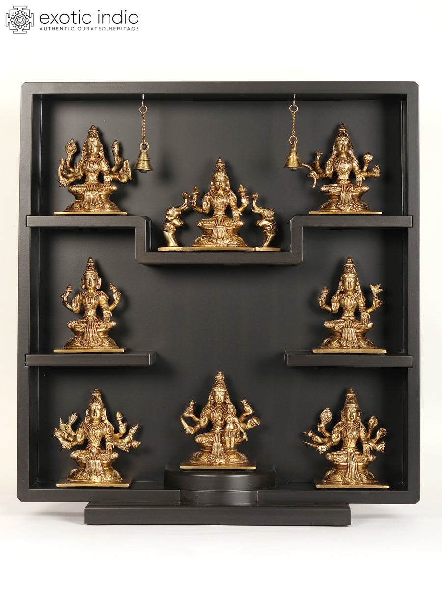 22" Ashtalakshmi Wooden Wall Hanging with Brass Accents
