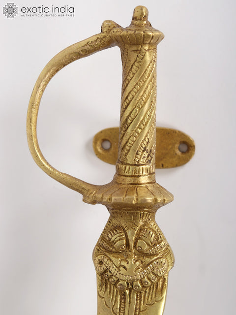 Brass Door Handle with Dagger Motif