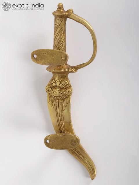 Brass Door Handle with Dagger Motif