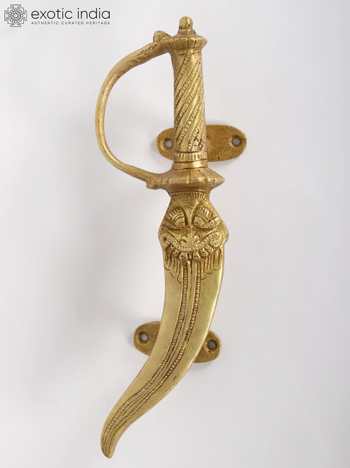 Brass Door Handle with Dagger Motif Handmade