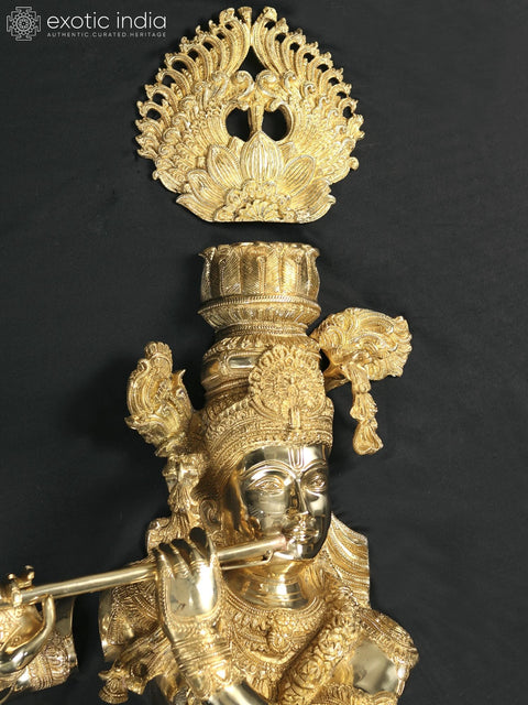 Lord Krishna Standing Wall Hanging Brass Sculpture