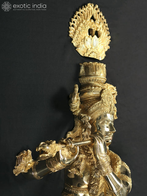 Lord Krishna Standing Wall Hanging Brass Sculpture