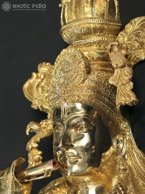 Lord Krishna Standing Wall Hanging Brass Sculpture