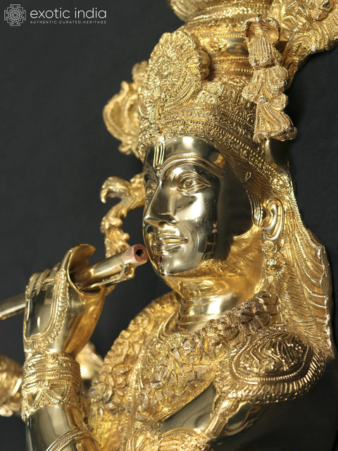 Lord Krishna Standing Wall Hanging Brass Sculpture
