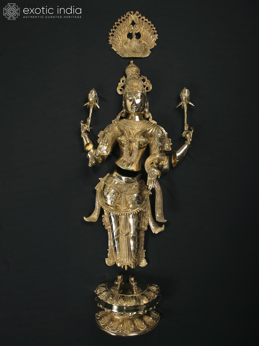 Standing Goddess Lakshmi Brass Wall Hanging Sculpture for Home Decor