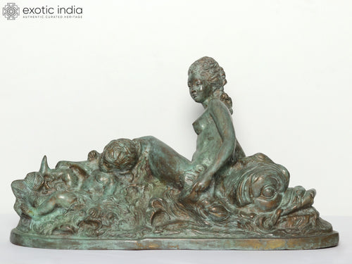 22" Woman and Child on Mizuchi Dragon Brass Sculpture