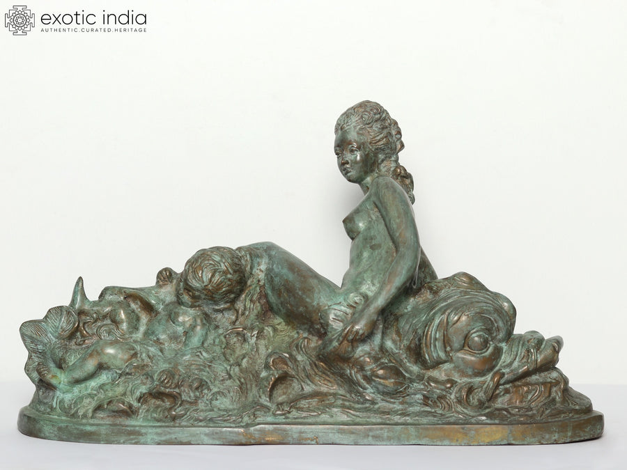 22" Woman and Child on Mizuchi Dragon Brass Sculpture