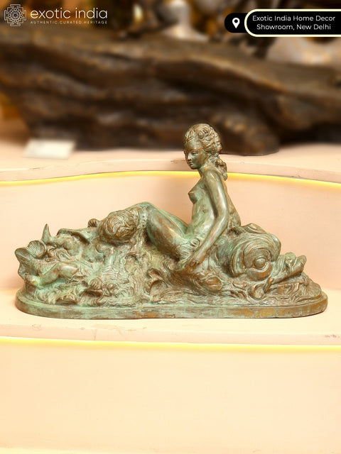 22" Woman & Child Riding on Mizuchi Dragon | Brass Sculpture