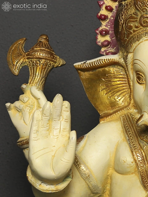 Chaturbhuja Ganesha On Aasana | Brass Statue