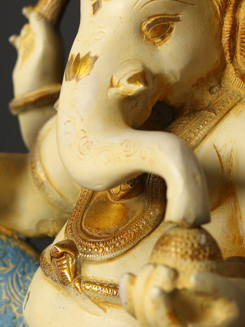 Chaturbhuja Ganesha On Aasana | Brass Statue