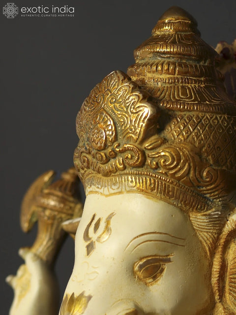 Chaturbhuja Ganesha On Aasana | Brass Statue