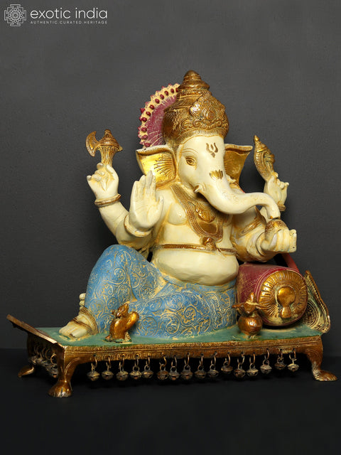 Chaturbhuja Ganesha On Aasana | Brass Statue