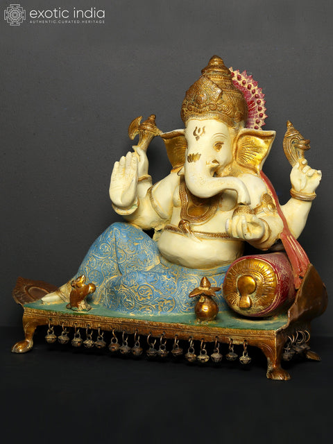 Chaturbhuja Ganesha On Aasana | Brass Statue