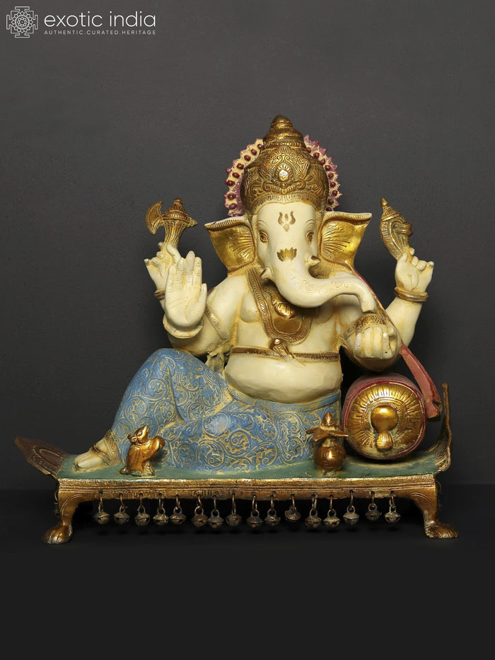 Chaturbhuja Ganesha on Aasana Handmade Brass Statue